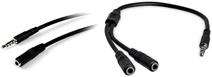 StarTech.com 1m 3.5mm 4 Position TRRS Headset Extension Cable & StarTech.com Headset Adapter, Microphone and Headphone Splitter - Black