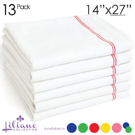 Liliane Collection Kitchen Dish Towels - Commercial Grade Absorbent 100% Cotton Kitchen Towels - Classic Tea Towels (13, Red)