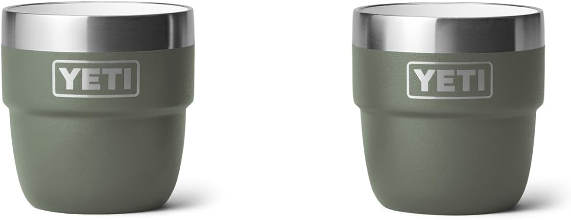 YETI Rambler 4 oz Stackable Cup, Stainless Steel, Vacuum Insulated Espresso/Coffee Cup, 2 Pack, Camp Green