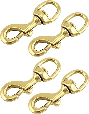 QWORK Flag Clip Swivel Spring Hook, 4 Pack Flag Pole Clips, Heavy Duty Brass Swivel Snap Hooks with Swivel Eyelet, for Diving, Dog Leash, Ropes, Flag Pole, Leather Crafts, Pet Collar