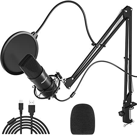 Peradix USB Podcast Microphone Kit - Cardioid Condenser Studio PC Microphone with Stand,Shock Absorber Holder,Windshield,192KHZ / 24Bit Mic Plug & Play for Podcast,Game,YouTube Video,Stream,Recording