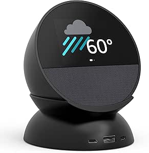 Echo Spot Bundle: Includes Echo Spot (2024 Release) | Black & Made for Amazon Stand with USB-C and USB-A Charging Ports | Black