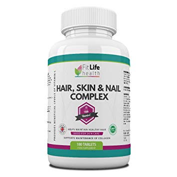 Hair Skin and Nail Complex by Fit Life Health - Collagen, Silica and MSM Formula - Fight The Visible Effects of Poor Diet, Hormones and Stress - Made in UK (180 Tablets)