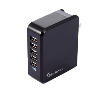 Multi USB Wall Charger, Gembonics 36W Universal 5 Port Auto Detect for iPhone 6 Plus 5S 5C 5 4S, iPad Air Mini, Samsung Tablets, Galaxy S6 S5 S4 Note 4 3 2, HTC One, Nexus, iPods and More (Black)