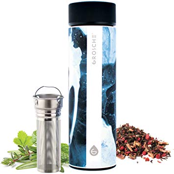 GROSCHE Chicago Soft Touch (Black Marble) Fruit Infuser Water Bottle | Double Walled Tea Infuser Bottle | Vacuum Insulated Stainless Steel Water Bottle | 450 ml/ 15.2 fl. Oz | Extra Long Tea Infuser