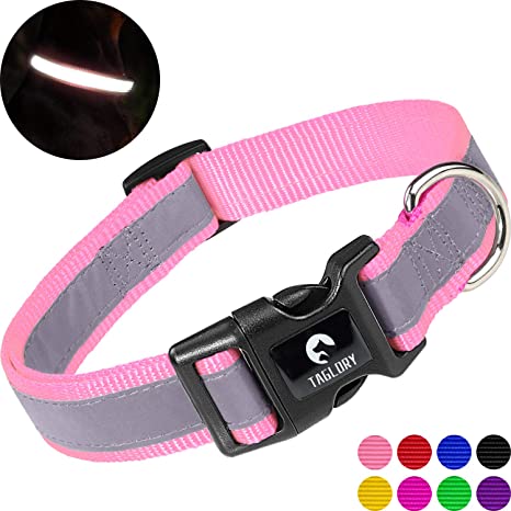 Taglory Reflective Adjustable Dog Collar, Quick Release Buckle, Waterproof Pet Training Collars for Puppy Small Medium Large Dogs