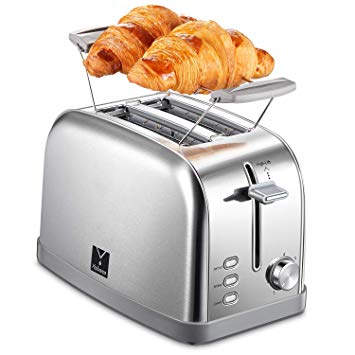 2 Slice toaster, Retro Bagel Toaster Toaster with 7 Bread Shade Settings, 2 Extra Wide Slots, Defrost/Bagel/Cancel Function, Removable Crumb Tray, Stainless Steel Toaster by Yabano, Silver