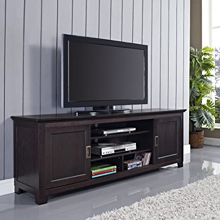 Home Accent Furnishings Romeo 70" Solid Wood TV Stand with Sliding Doors in Espresso