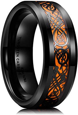 King Will Dragon 8mm Mens Celtic Dragon Tungsten Carbide Wedding Band Ring Black/Gold/Rose Gold/Blue/Opal/Green