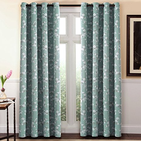 H.Versailtex Traditional Aqua Floral Country Style Pattern Thermal Insulated Blackout Curtains for Living Room, Grommet Window Treatment Drapes, Set of 1 Panel, W52 x L84 Inch