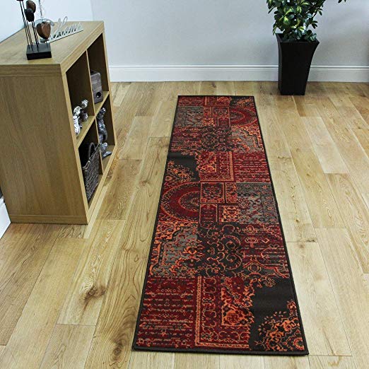 The Rug House Milan Red, Brown, Orange & Grey Traditional Runner Rugs 1572-S52-8 Sizes