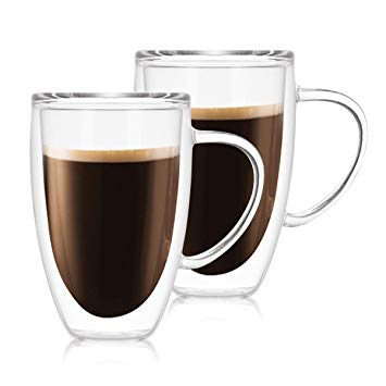 Glass Coffee Mug Coffee Tea Cup Drinking Glasses Set of 2 Double Walled Thermo Insulated Mugs with Handles for Hot Cold Drinking Christmas