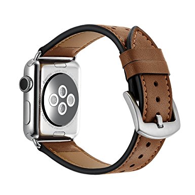 For Apple Watch Band, LERMX 42mm Genuine Leather iWatch Strap Replacement Band with Stainless Metal Clasp for Apple Watch Series 3 Series 2 Series 1 Sport and Edition-New Brown