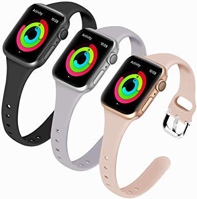 Allbingo Thin Bands Compatible with Apple Watch Band 38mm 40mm 42mm 44mm, 2019 Series 5 Feminine Women Narrow Slim Silicone Replacement Wristbands for iWatch Series 4/3/2/1