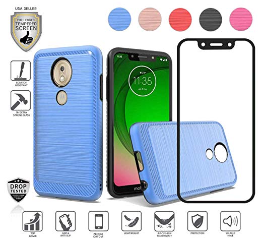 MyFavCell Compatible for Moto G7 Optimo, G7 Play, Revvlry 5.7" Case with Full Edged Tempered Glass Screen Protector, Premium Hybrid [Shockproof] [Armor] (Blue)