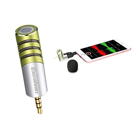Excelvan R1 Condenser Mini Flexible Portable Microphone 3.5mm Plug Mobile Mic with Y Splitter for Apple iPhone Android & Windows, YouTube, Interview, Studio,Video Recording Silver Green