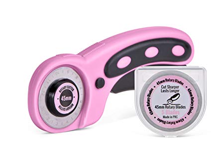 Pink Power 45mm Rotary Cutter Set with 5 Replacement Blades for Quilting, Sewing and Scrapbooking