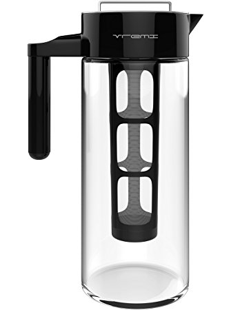 Vremi Cold Brew Iced Coffee Maker and Tea Infuser - 32 Ounce 1 Quart Glass Pitcher with Airtight Lid and Spout - BPA Free Reusable Mesh Filter for Ground Coffee Loose Tea - Dishwasher Safe - Black