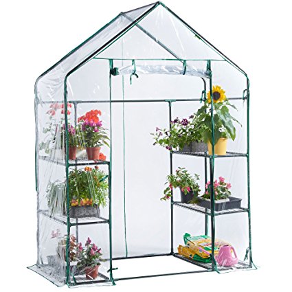 VonHaus Compact Walk In Greenhouse with 6 Shelves-