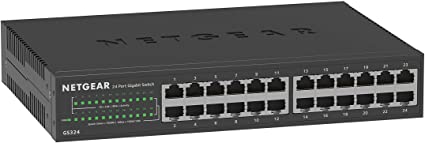 NETGEAR 24-Port Gigabit Ethernet Unmanaged Switch (GS324) - Desktop/Rackmount, Sturdy Metal Fanless Housing