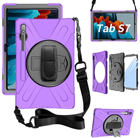 ZenRich Galaxy Tab S7 Case 2020, SM-T870/T875/T876 Case11 Inch with S Pen Holder zenrich Shockproof Case with Screen Protector Stand Hand Strap Shoulder Belt for Samsung Galaxy Tab S7 11 Inch-Purple