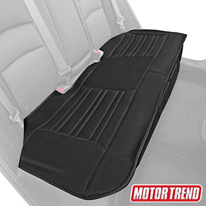 Motor Trend MTSC-421 Universal Car Seat Cushion (Bench) – Padded Luxury Cover with Non-Slip Bottom & Storage Pockets – Black Faux Leather Rear Chair Protector for Auto, Truck & SUV