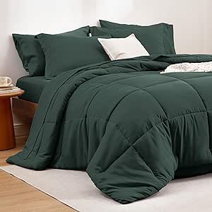 Bedsure Forest Green King Size Comforter Set - 7 Pieces Solid King Bed in a Bag, King Bed Set Forest Green with Comforters, Sheets, Pillowcases & Shams