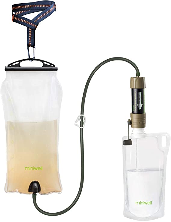miniwell Gravity Water Filter Straw by Ultralight and Versatile Hiker Water Filter with Optional Accessories. TUV Proven 99.999999% Removal Rate of Bacteria Emergency Kit Hurricane Storm Supplies.