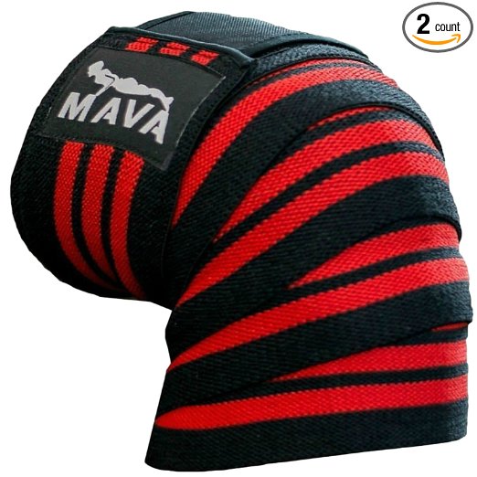 Mava Sports Knee Wraps (Pair) with Velcro for Cross Training WODs,Gym Workout,Weightlifting,Fitness & Powerlifting - Best Knee Straps for Squats - For Men & Women- 72"-Compression & Elastic Support