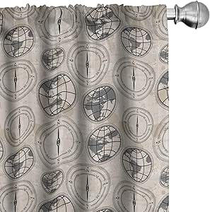 Ambesonne Compass Curtains, World Map Pattern with Aged Background Maritime Directions Continents, Window Treatments 2 Panel Set for Living Room Bedroom, Pair of - 28" x 84", Grey Brown