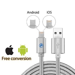 TECHNOPLAY LTD� Premium 2 in 1 Lightning to micro connector reversible DOUBLE SIDED Design usb Nylon Braided charging cable compatible with ios devices iphone 6 / 6 Plus / 5s / 5c / 5, iPad Air / Air 2, iPad mini / mini 2 / mini 3, iPad (4th generation), iPod Nano (7th generation) and iPod touch (5th generation). Android devices Samsung, HTC, Motorola, Sony, Nexus, Blackberry, LG, Sprint, Nokia Androids phone and Tablets (SILVER)