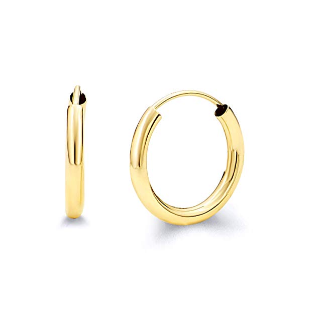 14k Yellow Gold 2mm Thickness Endless Hoop Earrings - 9 Different Size Available