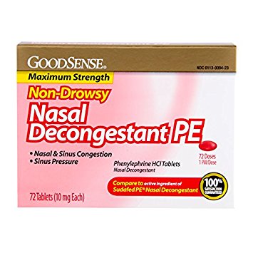 GoodSense Nasal Decongestant Phenylephrine HCl 10 mg Tablets, 72 Count