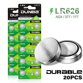 Dunba 1.5V AG4 LR626 177 377 Button Cell Coin Battery 20 Pack