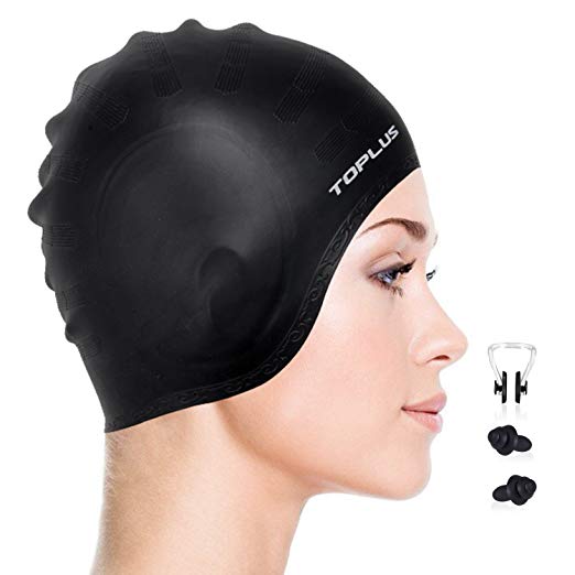 TOPLUS Swim Cap, Swim Caps for Long Hair Silicone Waterproof Unisex Swimming Caps for Women Men