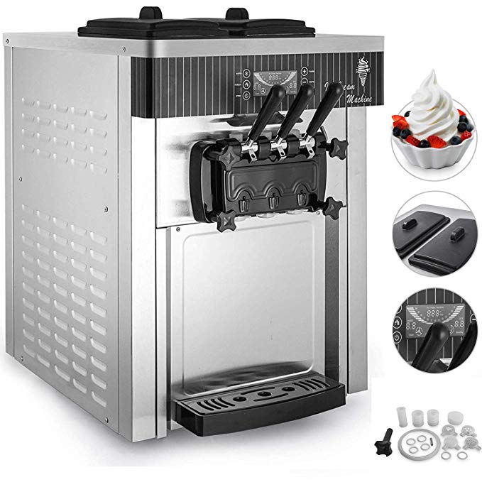 VEVOR Commercial Soft Ice Cream Machine 2200W 3 Flavors 5.3-7.4Gallons/H Auto Clean LED Panel Perfect for Restaurants Snack Bar supermarkets