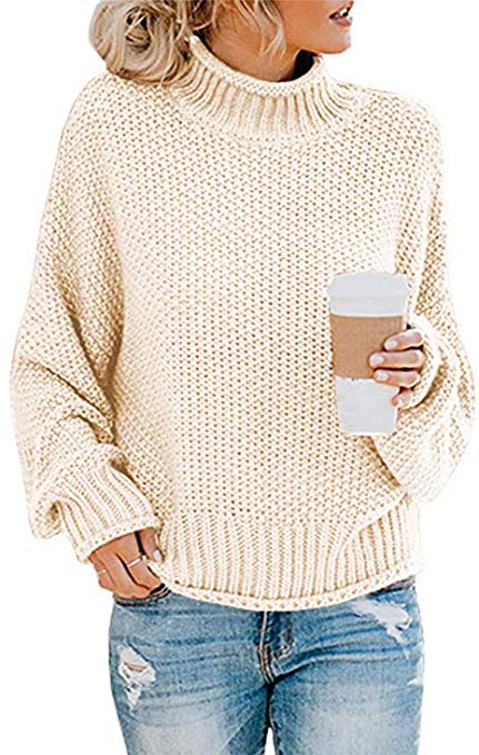 Womens Oversized Turtleneck Knit Sweaters Casual Chunky Baggy Pullover Batwing Long Sleeve Loose Tops