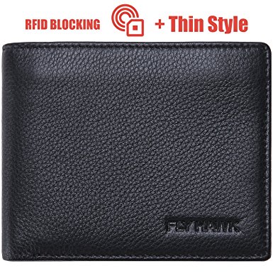 FlyHawk Mens RFID Blocking Best Genuine Leather Wallets Bifold Black Wallet ID Wallet