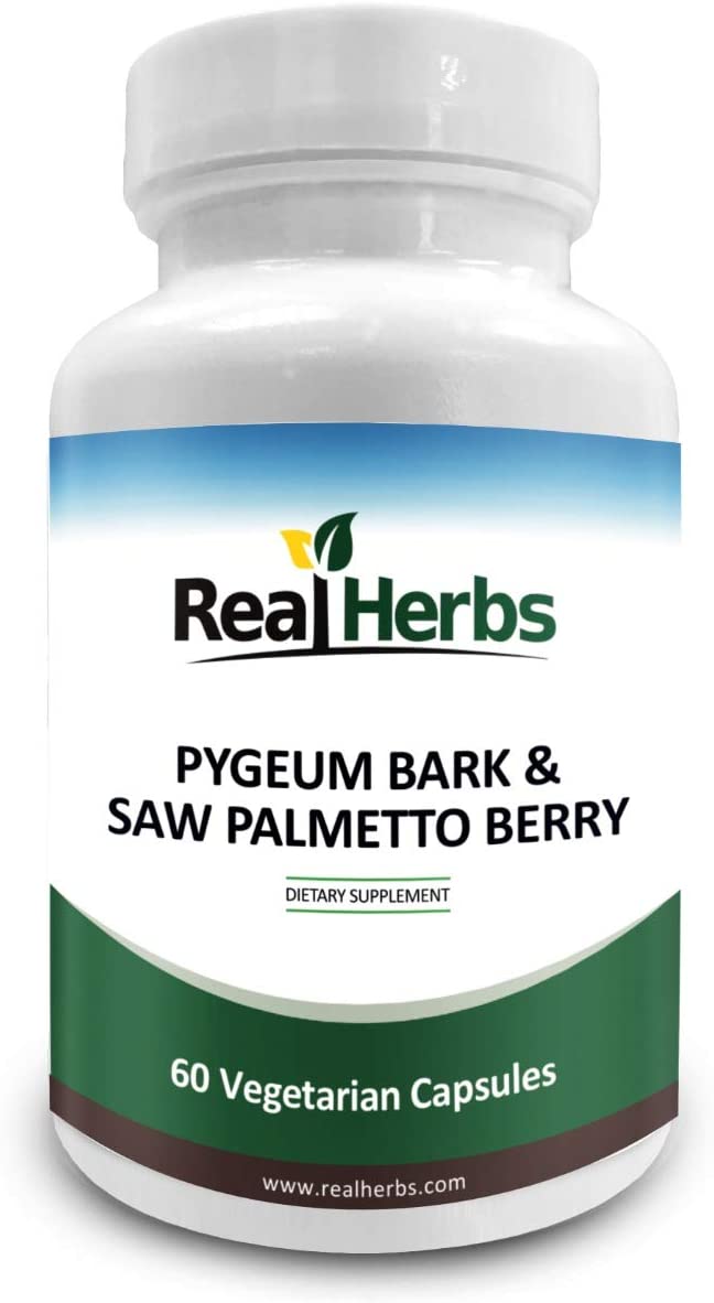 Real Herbs Pygeum Bark Pure Extract 4:1 350mg and Saw Palmetto Pure Extract 3:1 350mg - 700mg - Promotes Prostate Health, Supports Urinary Tract Health- 50 Vegetarian Capsules - Gluten Free