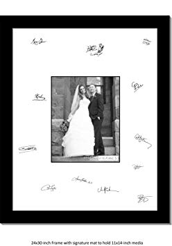 CreativePF [11x14-24x30bk-w] Signature Frame - Photo Frame with White Mat Holds 11x14-inch Media Including Scratch Resistant Acrylic, Installed Wall Hangers and Wire Kit