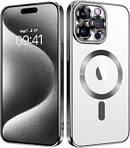 BENTOBEN for iPhone 15 Pro Phone Case, Clear Magnetic Plated Slim Fit Soft Flexible Shockproof TPU Bumper Protective Women Girls Boys Men Non-Slip Lightweight Cover for iPhone 15 Pro 6.1 Inch, Clear