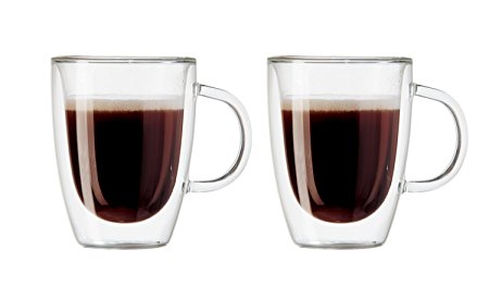 Oggi 6581 Set of 2 Double Walled Insulated 12-Ounce Borosilicate Glass Bistro Mugs