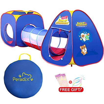 Peradix Play Tent Tunnel for Kids Active - 6 Months to 6 Years Old Baby Pop Up Tent with Tunnel (No Balls) - Ideal for Home & Garden - 90 x 80 x 80 cm