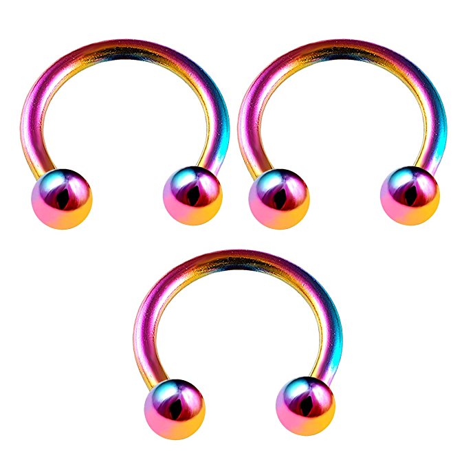3PCS Surgical Steel Rainbow Horseshoe Circular Barbell 16g 3mm Ball Eyebrow Lip Earrings Tragus Piercing Jewelry Choose Sizes