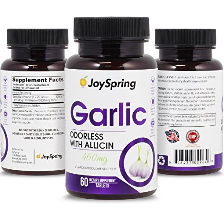 Garlic Pills with Allicin - Odorless Garlic Tablets - Best Garlic Supplement for Heart and Blood Pressure Health - Enteric Coated Tablets That Go Down Easy (3 pack)