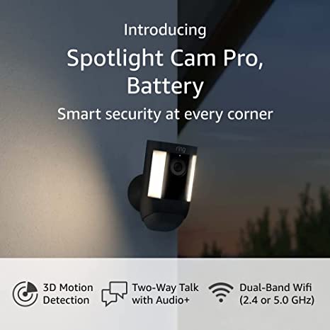 Introducing Ring Spotlight Cam Pro, Battery | 3D Motion Detection, Two-Way Talk with Audio , and Dual-Band Wifi (2022 release) - Black