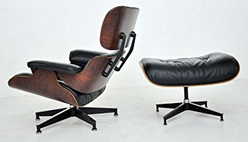 Mid Century Modern Classic Rosewood Plywood Lounge Chair & Ottoman With Black Premium High Grade PU Leather Eames Style Replica