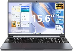 SGIN Laptops 12GB DDR4 1024GB SSD (TF 1024GB), 15.6 Inch Laptop with Celeron N5095 Processor(Up to 2.9GHz), FHD 1920x1080 Notebook with 2xUSB 3.0, Dual Band WiFi, Bluetooth 4.2(Silver)