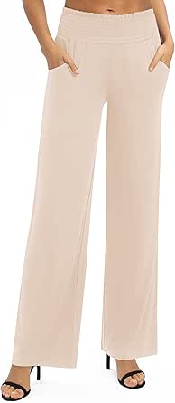 Urban CoCo Women's Solid Wide Leg Palazzo Lounge Pants Casual Straight Leg High Waist Stretch Pants