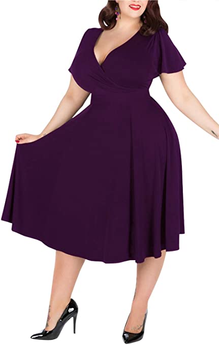 Nemidor® Women's V-Neckline Stretchy Casual Midi Plus Size Bridesmaid Dress